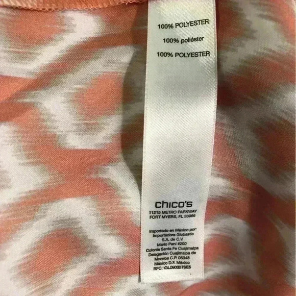 Chicos Womens size 2 Large Blouse Silky Salmon and White Geometric Print - Picture 6 of 6